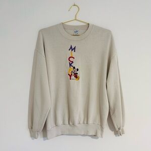Velva Sheen Vintage 90s Embroidered Disney Mickey Mouse Sweatshirt Beige Size XL